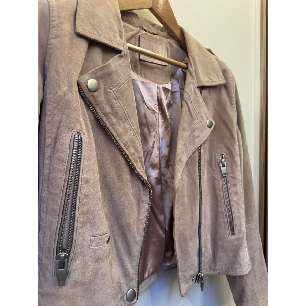 BLANK NYC Suede Jacket Womens Small Moto Biker Zip Cropped Suede Dusty Rose Pink - Picture 4 of 4